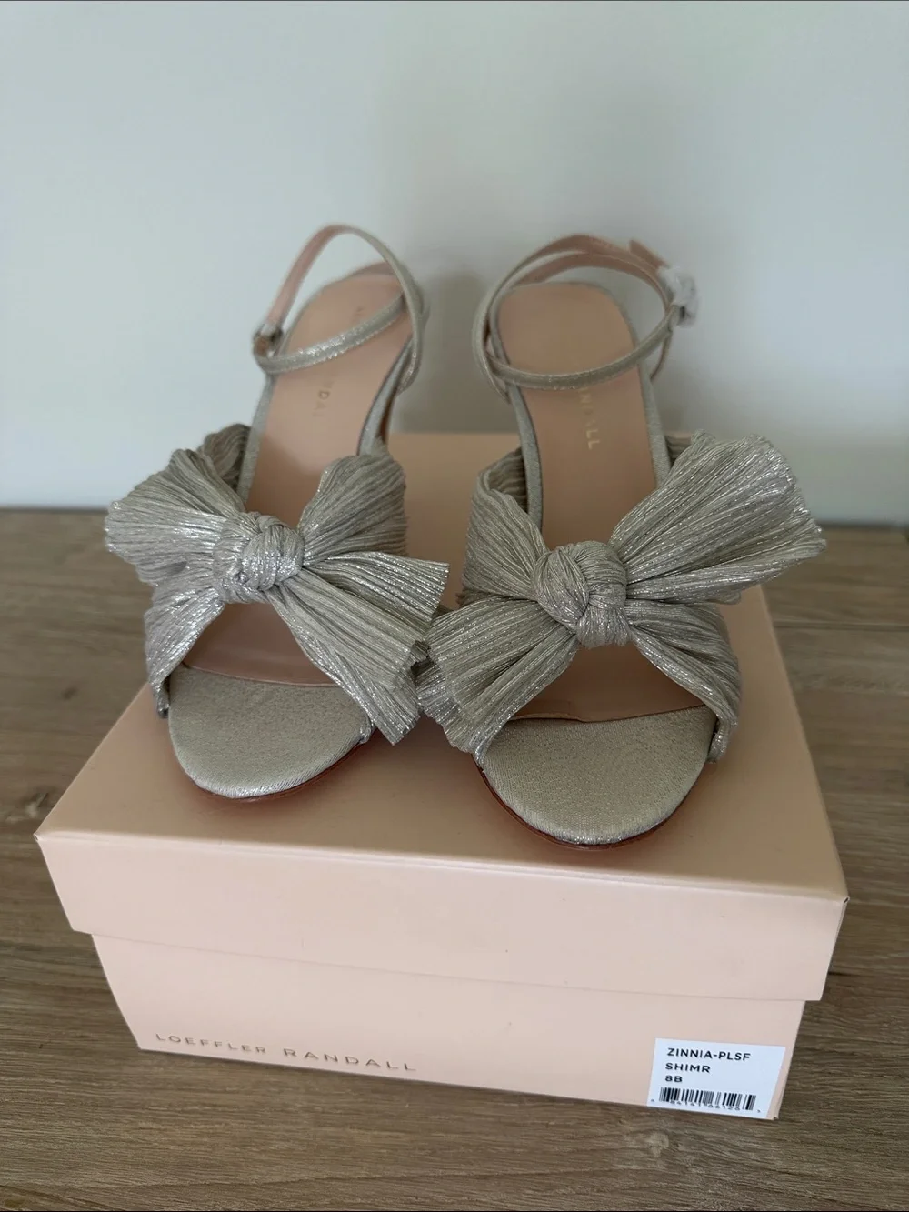 Loeffler Randall Shimmery Knot Bow Sandals in Silver